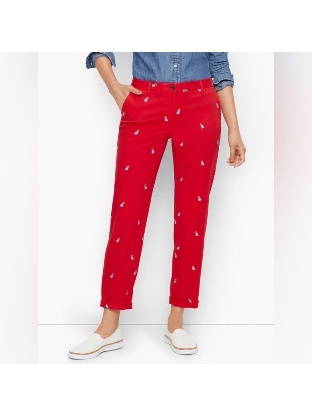 Talbots Red Relaxed Chinos in Frenchie Critter Print - Size 10P